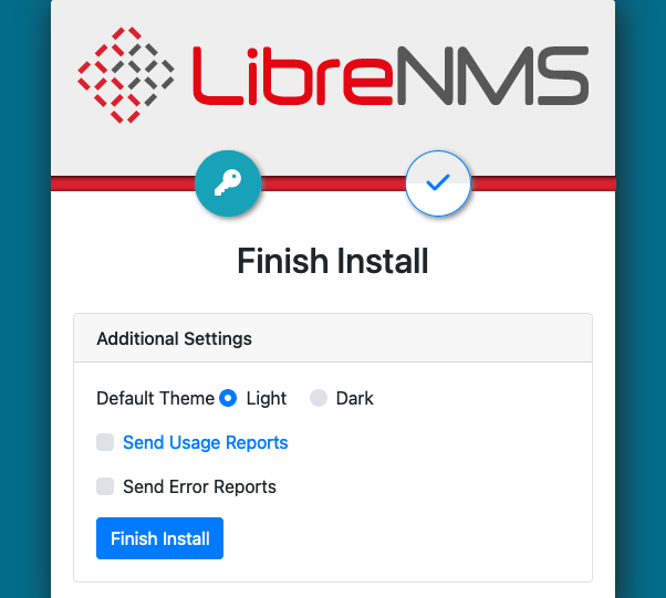 LibreNMS form for completing the initial setup